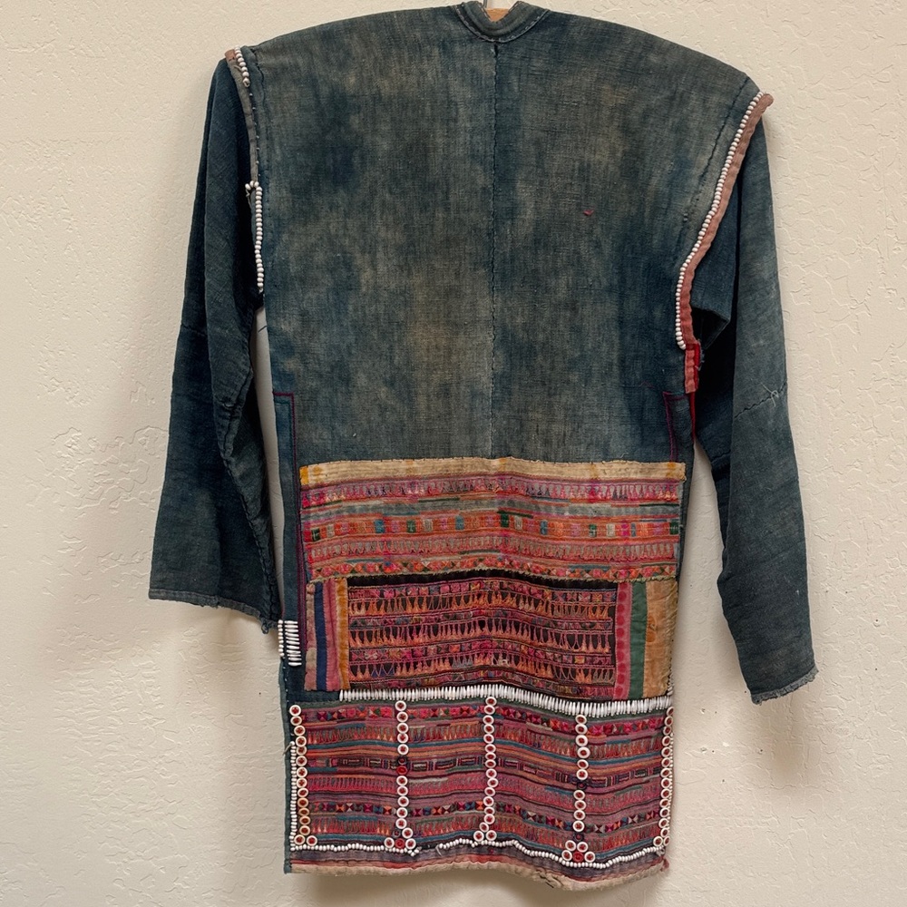 Vintage Thai Embroidered & Beaded Indigo Top